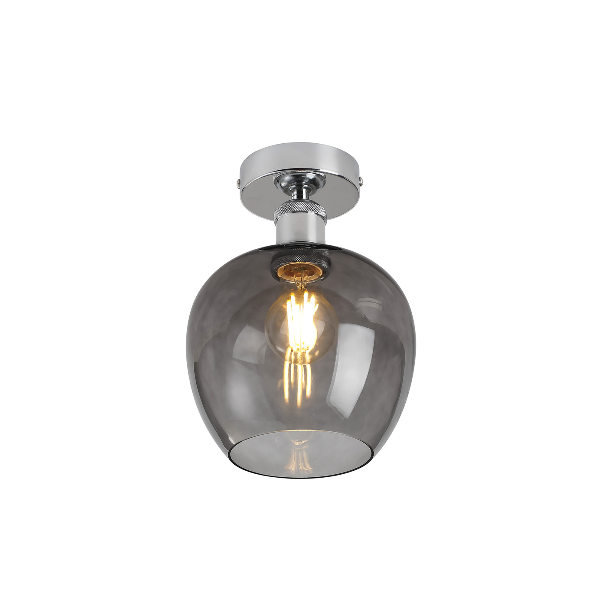 DK1126  Cawdor Flush Fitting, 1 Light E27, Polished Chrome/Smoke Wine Glass